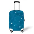 Elastic blue luggage cover with white airplane prints and route lines for travel cases - S (18-20 Inch) / Blue Style (04)