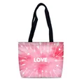 Borsa tote in tela acquerello rosa con frecce bianche e stampa LOVE per San Valentino - Amore Acquerello (01)