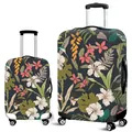 Elastic luggage cover with tropical floral print and white hibiscus on dark grey - Dark Gray Hibiscus
