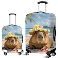 Elastic luggage cover featuring beach capybara print in various travel suitcase sizes - Beach Summer Capybara (05)