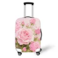 Elastic luggage cover with pink floral oil painting print for suitcase protection - S / Pink Rose Oil Painting Style (03)