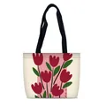 Borsa tote in tela minimalista con stampa di tulipani rossi e manici neri - Tulipano PAR (07)