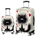 Elastic luggage cover with black cat illustration and red hearts in two sizes - S / Shaggy Black Cat Hearts (04)