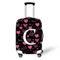 Elastic suitcase cover with pink hearts and letter C print on black fabric - S (18-20 Inch) / Pink Heart Style Letter C (03)