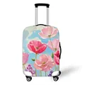 Pink and red floral oil painting style elastic suitcase cover with blue background - S / Poppy Lavender Style (04)