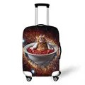 Elastic suitcase cover featuring a space cat in a bowl pattern with swivel wheels - Size S (18-20 Inch) / Orange Cat Ramen Space (04)
