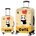 Detail of yellow checkerboard luggage cover featuring a cute panda and heart print - Size S (18-20 Inch) / Yellow Grid Panda (01)