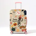 Copertura per valigia Halloween con manico rosa e stampe di zucche e teschi spaventosi - Sfondo Cachi Zucca Teschio (02) / Taglia S (18-20 Pollici)