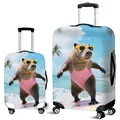 Elastic luggage cover featuring a cute surfing capybara print in two different sizes - Fun Surfing Capybara (07)