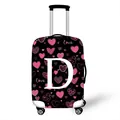 Elastic suitcase cover with heart and letter D print on black stretch fabric - S (18-20 Inch) / Pink Heart Style Letter D (04)