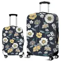 Floral print luggage covers set in navy blue with white and yellow hand-drawn flowers - Hand-drawn Blue Sketch