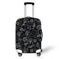Elastic luggage cover with white travel doodle prints of planes and hot air balloons - S / Black