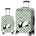 Elastic panda luggage cover with green checkerboard pattern for travel suitcases - Size S (18-20 Inch) / Green White Grid Panda (04)