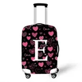 Elastic suitcase cover with black background, pink hearts and letter E print - Pink Heart Style Letter E (05)