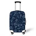 Elastic luggage cover in navy blue with white travel aircraft and nautical print - S / Dark Blue
