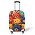 Elastic suitcase cover featuring colorful cartoon teddy bear print on a white luggage - Cartoon Teddy Bear All-over Print (04)