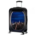 Elastic luggage cover featuring a vibrant city night skyline print on black fabric - S (18-20 Inch) / Prosperous City Night (03)
