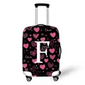 Elastic luggage cover with pink hearts and letter F print on black background - Pink Heart Style Letter F (06)