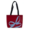 Borsa tote in tela rosso scuro con stampa a fiocco azzurro e robusti manici neri di tessuto - Fiocco Rosso Scuro (06)
