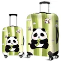 Durable elastic luggage cover featuring a cute cartoon panda print on green stripes - Size S (18-20 Inch) / Green White Stripe Panda (02)