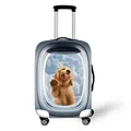 Funda de maleta con estampado de cachorro Golden Retriever y ventana de avión en gris - S / Patrón de Golden Retriever