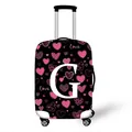 Elastic suitcase cover in black with pink hearts, 'love' print and white letter G - Pink Heart Style Letter G (07)