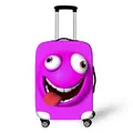 Purple cartoon luggage cover with quirky 3D face print and durable elastic material - Size S (18-20 Inch) / Purple Funny Smile (XT_BQ01)