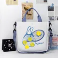 Minimalist white canvas tennis bag with blue straps and adjustable crossbody strap - Tennis Racket Print Style (04)