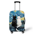 Elastic suitcase cover featuring artistic oil painting design with black and white cats - S (18-20 Inch) / Black and White Cats Back View Style (02)