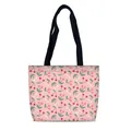Borsa tote in tela rosa con stampa di ciliegie e manici in tessuto nero - Ciliegia Rosa (09)