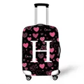Elastic suitcase cover with black heart print and letter H monogram protection - Pink Heart Style Letter H (08)