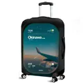 Black luggage cover with airplane window and flight data print for suitcase protection - S (18-20 Inch) / Cloud Wing UI Data (02)