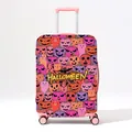 Pink Halloween suitcase cover with cute pumpkin and cat print and Halloween text - Pink Dense Pumpkin Cats (05)