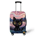 Elastic luggage cover with colorful oil painting cat design and starry sky pattern - S (18-20 Inch) / Big Golden Eye Black Cat Starry Night Style (03)