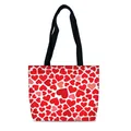 Borsa tote in tela bianca con cuori rossi e ampi spallacci in tessuto nero morbido - Stampa a Cuore Allover (11)