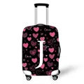 Elastic luggage cover with black background, pink hearts, and a large white letter J - Pink Heart Style Letter J (10)