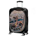 Elastic suitcase cover with black Eiffel Tower window print for rolling luggage - S (18-20 Inch) / Paris Eiffel Tower (04)