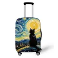 Elastic suitcase cover featuring artistic black cat and Van Gogh starry night oil painting - S (18-20 Inch) / Starry Night Back View Cat Style (04)