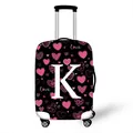 Elastic luggage protector with pink heart patterns and white letter K on black fabric - Pink Heart Style Letter K (11)