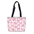 Détails des motifs nœuds roses et étoiles sur ce grand sac cabas en toile pour femme - Style Nœud Carreaux Étoile (06)