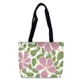 Borsa tote in tela con stampa floreale, fiori rosa, foglie verdi e manici neri - Grande Fiore Rosa (16)