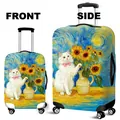 Elastic suitcase cover with Van Gogh star sky, sunflower and white cat art design - Size S (18-20 Inch) / Cat Sunflower (01)