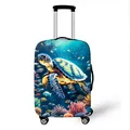 Detail of sea turtle and coral reef print on elastic suitcase protective cover - Sea Turtle Style (06)