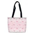 Roze canvas draagtas met strik- en lippenprint en zwarte handvatten voor vrouwen - Roze Strik Lippenafdruk Stijl (01)