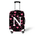 Elastic luggage cover featuring pink hearts and letter N on a black background - Pink Heart Style Letter N (14)
