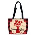 Borsa tote in tela per San Valentino con quadri rossi e grafiche di cuori - Palloncino di San Valentino (18)