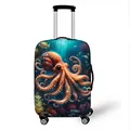Elastic luggage cover with 3D sea world octopus print on black rolling suitcase - Orange Octopus Style (05)