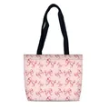 Roze canvas draagtas met zoete aquarel strikpatronen en zwarte handvatten - Aquarel Roze Strik Stijl (02)