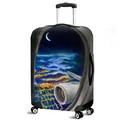 Elastic luggage cover featuring a night flight airplane window and clouds art print - Deep Night Flight (09)