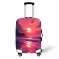 Pink sunset beach luggage cover with palm trees and flexible stretch protection fabric - S / Purple Tropical Sunset